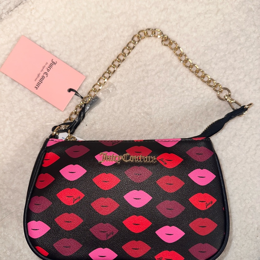 Juicy Couture Black Clutch with Pink and Red Lip Design